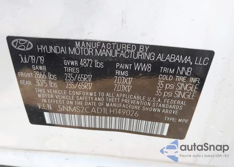 2020 Hyundai Santa Fe Se из США, поврежденный, VIN 5NMS2CAD1LH149026